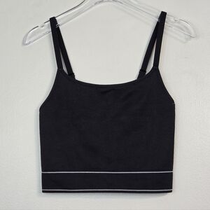 Aerie Black Ribbed Long Sports Bra W/ White Trim, Size XXS ~ NWT